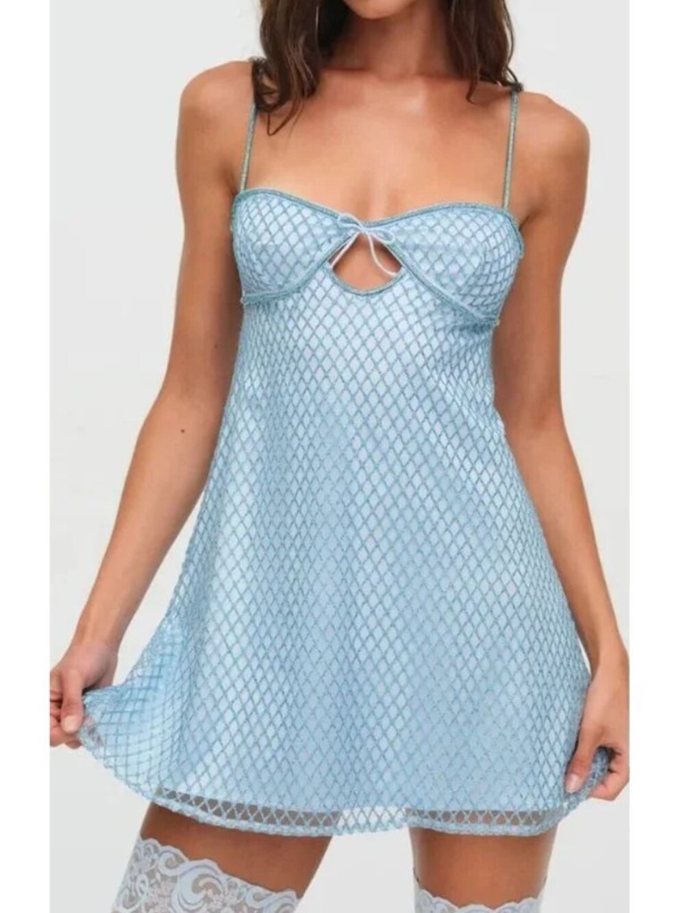 NEW $169 FOR LOVE AND LEMONS GLITTER SLIP DRESS IN BLUE SIZE M